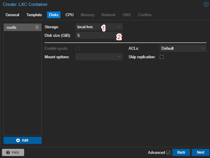 lxc container disk