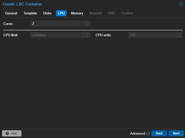 lxc container cpu