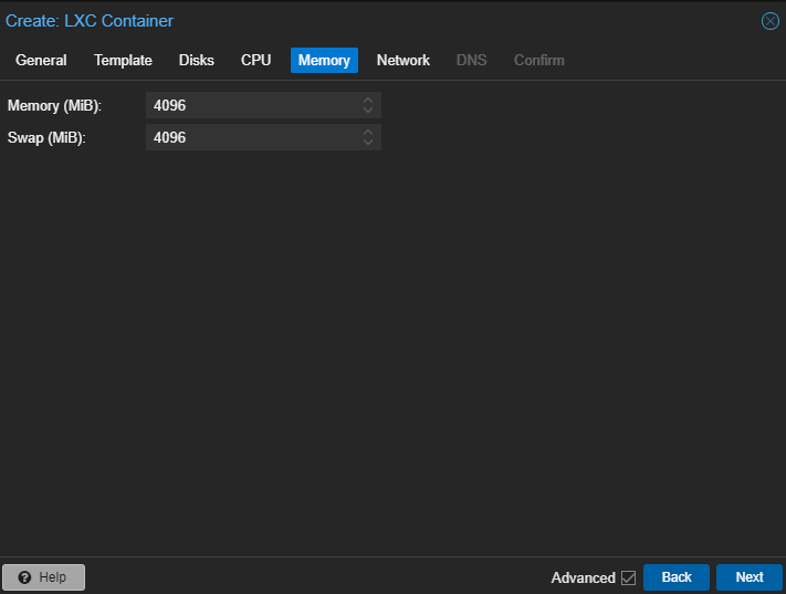 lxc container memory